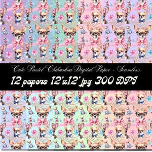 Chihuahua Seamless Pattern Scrapbooking Digital Paper - Set of 12