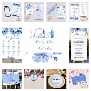 Dusty Blue 15 Piece Wedding Template Set, Wedding Invitation Set, Editable Templates, Instant Access, Printable Invitations,