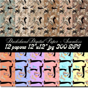 Dackel Digital Paper 12er-Pack, Doxie Dogs