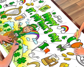 LARGE Happy St. Patrick's Coloring Sheet | GIANT Happy St. Patrick's Day Coloring Sheet for School or Parties | Party Decorations |