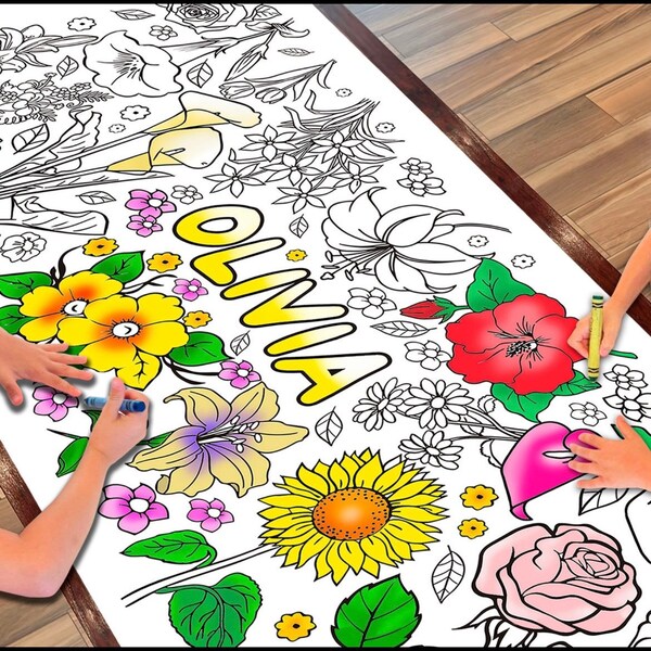 LARGE Garden Party Coloring Sheet | Customized GIANT Garden Flowers Coloring Sheet for School or Parties | Party Decorations |