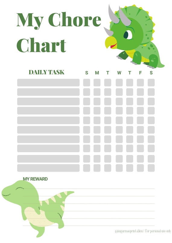 Dinosaur Chore Chart Chore Chart for Kids Printable Kids - Etsy