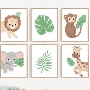 Jungle Animals Nursery Prints Set of 6, Digital Download, Gender Neutral, Zoo and Safari Nursery Theme Art, Nursery Wall Decor