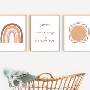 You Are My Sunshine Boho Nursery Prints Set of 3, Sun and Rainbow Theme Nursery, Digital Download, Gender Neutral, Nursery Wall Art Decor