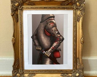 Tattooed Knight Art Print: Gothic Romance Decor (8x10, 5x7)