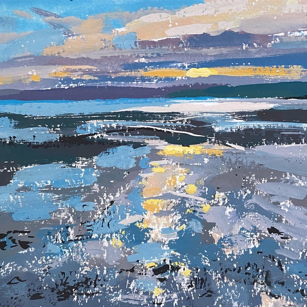 Gold Reflections, Ettrick Bay, Gouache on 5" x 7" on paper