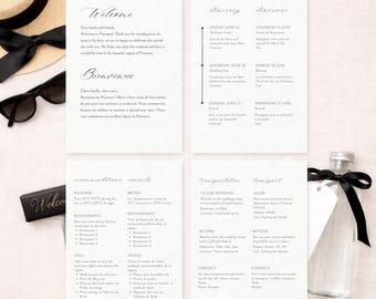 Bilingual Destination Wedding Weekend Itinerary Template | Minimalist Black & White