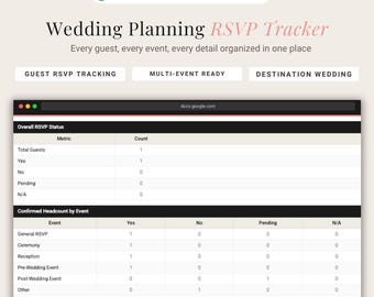 Wedding RSVP Tracker Spreadsheet for Local, Bilingual, and Destination Weddings