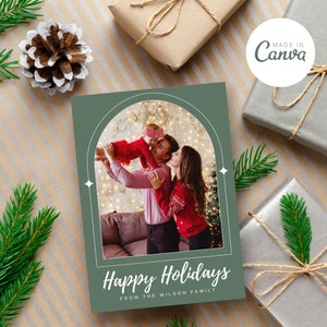 Photo Holiday Card, Modern Photo Holiday Card, Modern Christmas Card, Christmas Photo Card, Editable, Download, Template, Canva