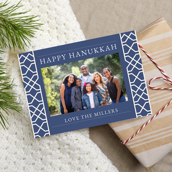 Photo Hanukkah Card, Modern Photo Holiday Card, Modern Hanukkah Card, Hanukkah Photo Card, Editable, Download, Template, Canva