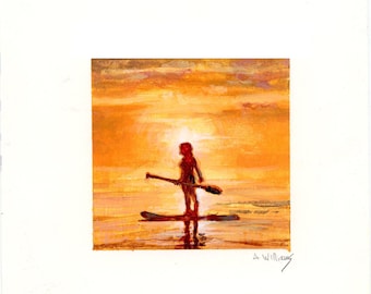 Sunset Paddle Boarder Original Art (not a print or AI)