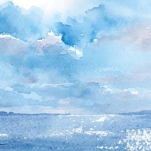 Zee en lucht 5" x 7" blanco kunst/wenskaart met Kraft bruine envelop en doorzichtige hoes