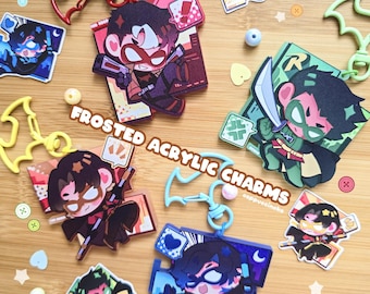 May include: A set of ten frosted acrylic charms featuring different characters from the DC Comics universe. The charms are colourful and feature various poses and expressions. The charms are attached to keychains and are perfect for adding a touch of fandom to your keys, bags, or backpacks.