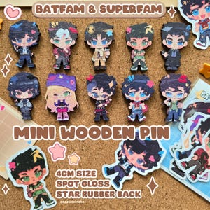 BatFam, SuperFam - pakket mini houten spelden en stickers