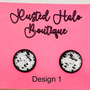 Cow Print Earrings, Cow Earrings, 12mm Studs, Animal Print Earrings, Cowhide earrings, cowhide jewelry, western jewelry
