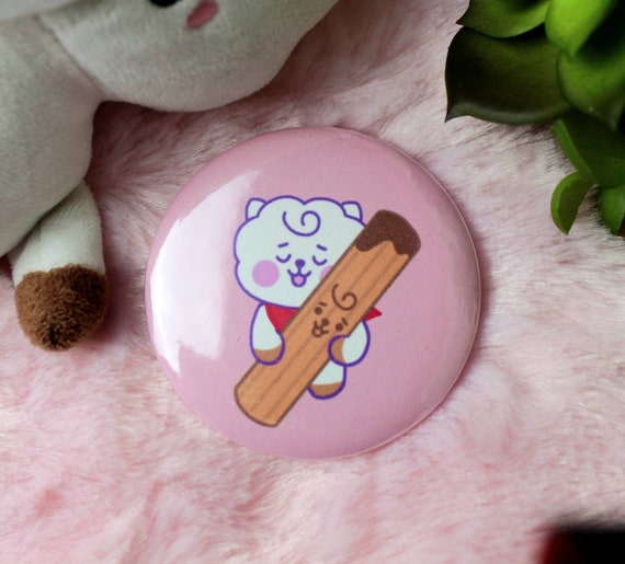 BTS Jin BT21 Churro RJ Inspired Cute Button or Sticker Measures 2.25 