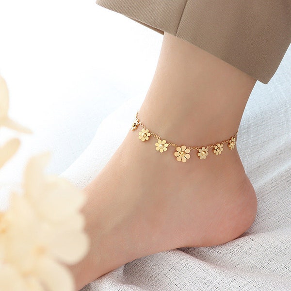 Daisy Anklet, Gold Anklet, Gold Plated Anklet, Daisy Floral adjustable Anklet, Silver Anklet, Dainty Anklet for Women