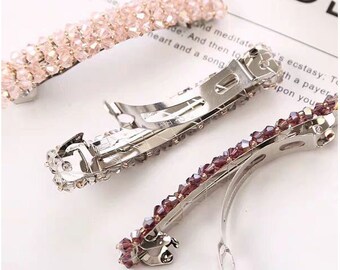 Crystal Hair Clip Barrette, Fine Crystals Hair Barrette, Hair Barrette for Women, Silver Barrette