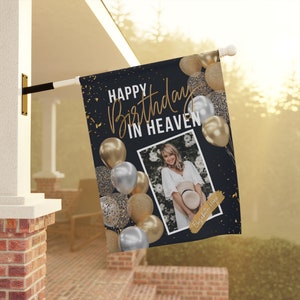 Alles Gute zum Geburtstag im Himmel Personalisierte Gedenkgarten Flagge, Verlust eines geliebten Menschen Custom Cemetery Flag, Geburtstag Haus Banner Kondolenz Geschenk