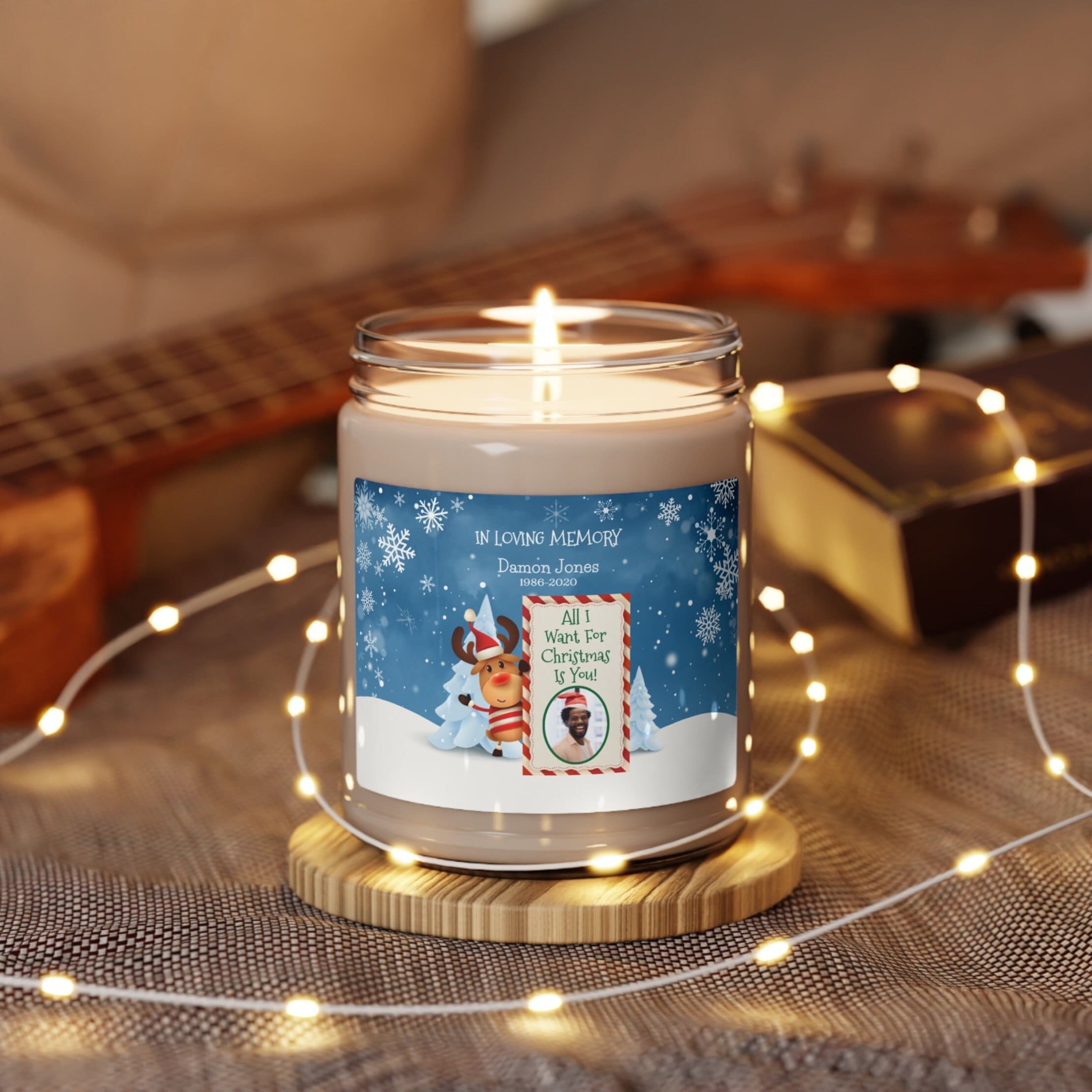 Personalized Christmas in Heaven Photo Candle, Loss of Loved One