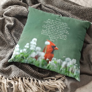 Personalized Spring Cardinal Throw Pillow, Sympathy Gift, Loss of Loved One, Memorial Gift, Missing You, Hugs From Heaven, Double-Sided