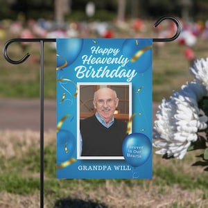 Alles Gute zum Geburtstag Benutzerdefinierte Friedhof Flagge, personalisierte Erinnerung Garten Flagge, Verlust des Sohn Erinnerungsgeschenk, Verlust des Vaters Haus Banner