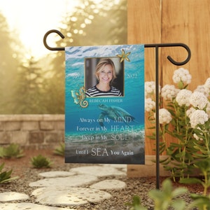 Personalized Memorial Garden Flag, Under the Sea House Banner, Custom Cemetery Photo Flag, Loss of Loved One Grave Decoration, Ocean Decor