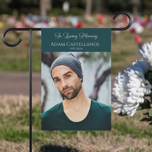 Personalized Memorial Photo Garden Flag, Custom Cemetery Flag, In Loving Memory House Banner, Loss of Son Remembrance Gift, Grave Decoration