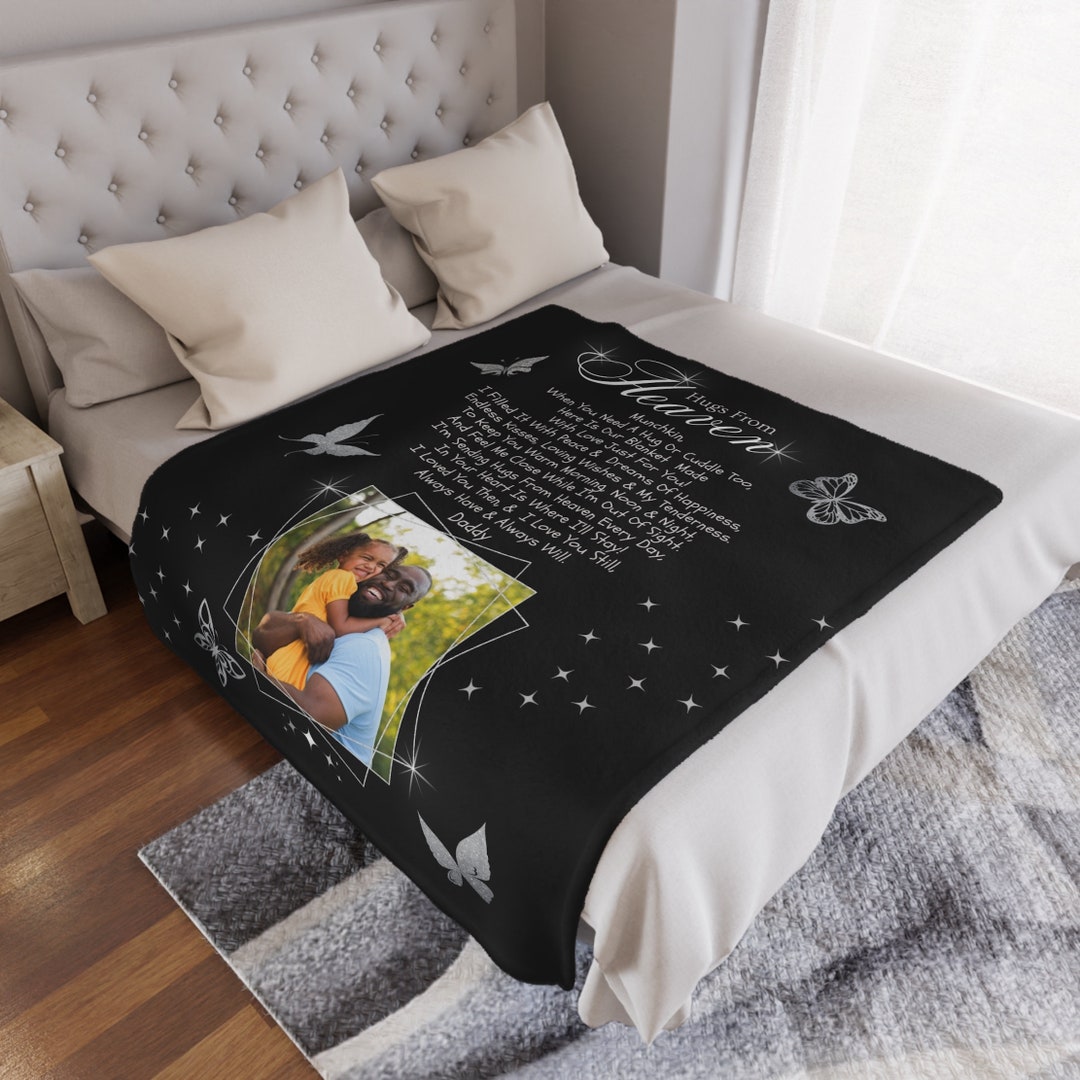 Personalized Photo Memorial Blanket, Angel in Heaven Grief Gift, Hugs