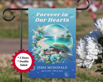 Bandiera commemorativa personalizzata per giardino, stendardo con tartaruga marina, bandiera per cimitero con nome personalizzato, regalo di condoglianze per la perdita di una persona cara, decorazione per tomba.