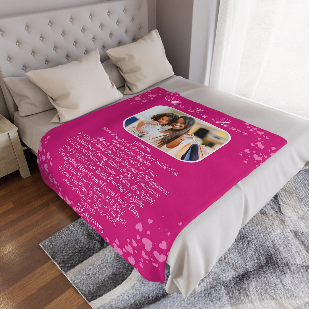 Personalized Photo Memorial Blanket, Hugs From Heaven Sympathy Gift