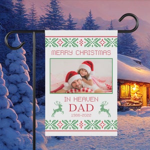 Merry Christmas in Heaven Gepersonaliseerde herdenkingstuinvlag, aangepaste begraafplaats vlagdecoratie, banner verlies van vader huis, cadeau vader sympathie