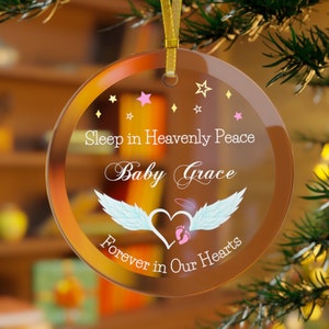Loss of Baby Personalized Glass Ornament, Custom Baby Girl Memorial Keepsake, Christmas in Heaven, Mom to an Angel Remembrance Gift