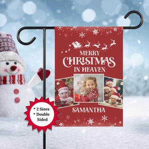 Merry Christmas in Heaven Gepersonaliseerde herdenkingstuinvlag, herdenkingscadeau, decoratie begraafplaats, fotobanner verlies van geliefde