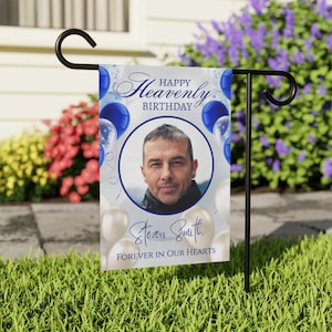 Alles Gute zum Geburtstag Benutzerdefinierte Friedhof Flagge, personalisierte Erinnerungsfoto Garten Flagge, Verlust des Sohnes Beileid Geschenk, Verlust des Vaters Haus Banner