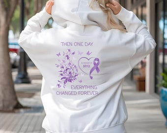 Personalized Overdose Awareness Hoodie, In Memory of T-Shirt, Purple Ribbon Memorial Sweatshirt, Matching Family Support Shirts Gift for Her