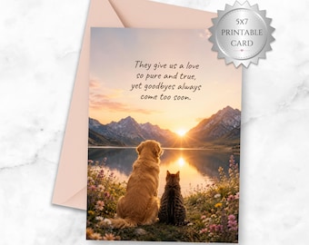 Printable Pet Sympathy Card | Loss of Dog Memorial Card | Loss of Cat | 5x7 Condolence Greeting Card | Instant Download