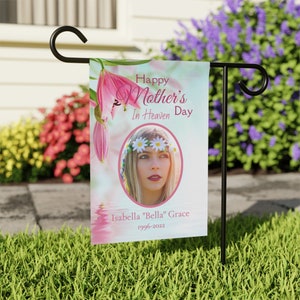 Mother's Day in Heaven Personalized Memorial Garden Flag, Custom Photo Cemetery Flag, Loss of Mom Sympathy Gift, Double-Sided House Banner