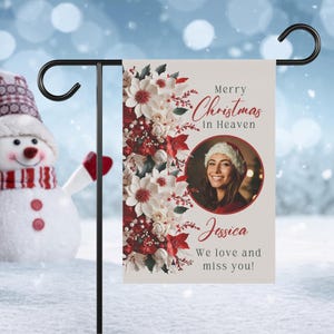 Merry Christmas in Heaven Personalized Memorial Garden Flag, Custom Cemetery Flag Decoration, Loss of Loved One House Banner Condolence Gift