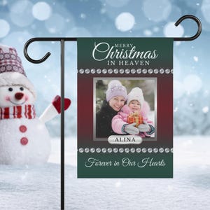 Merry Christmas in Heaven Personalized Memorial Garden Flag, Custom/Grave Cemetery Decoration, Sympathy Holiday Decor, Xmas Photo Banner