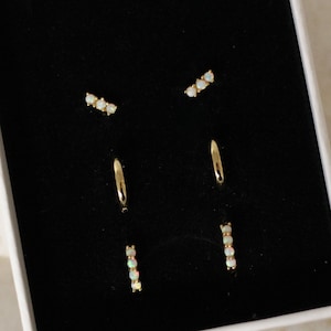 Opal Earring Set, Opal Stack Set, Gold Opal Earrings, Fire Opal Set, Huggie Earring Set, Gold Earring Set, Opal Studs, Gold Earrings Gift,
