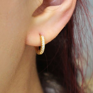 Tiny Huggie Hoop Earrings, CZ Pave Hoops, Simple Everday Hoops, Dainty & Minimalist, Gift for Her, Gold Diamond Tiny Huggie Hoop Earrings