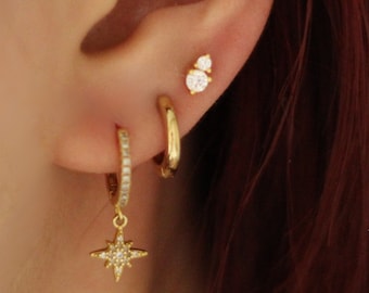 Celestial Earring Set, Star Hoops Set, Star Moon Drop Earrings, Dangle Earring Set, Mini Dainty Star Earrings, Moon Hoop Earrings, Gift