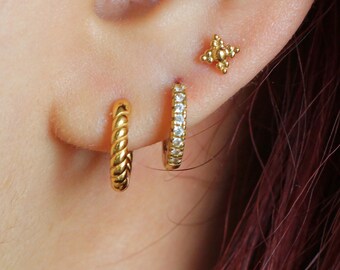 Gift Earring Set, Huggie Earring Sets, Twist Earring Set, Hoop Earring Set, Small Gold Earrings, Sterling Silver Earring, Earring Gift Box
