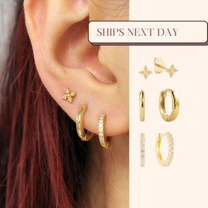Ensemble Dainty Huggie, Ensemble de boucles d’oreilles en or, Huggies en or 18 carats, Ensembles de boucles d’oreilles, Boucles d’oreilles Tiny Hoop, Ensemble de boucles d’oreilles en étoile, Boucles d’oreilles célestes, Non-ternissement
