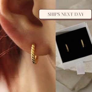 Gold Twisted Earring,Twist Hoop Earrings, Braid Gold Hoops, Dainty Earrings, Everyday Earrings, Huggy Earrings, Minimalistic Gold Earrings