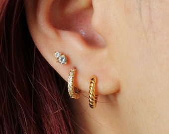 Dainty Earring Set, Gold or Silver, Gift for her, Small Earring, Braid Earrings, Tiny Huggie Hoops, Everyday Hoop Earrings, Minimalist