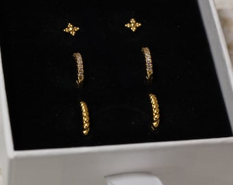 Minimalistic Earring Set, Ear Stack, Huggie Earring Set, 3 Earring Set, Gold Earrings Set, Second Hole Earring, Gift for Bridesmaids