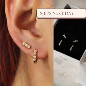 Blue Opal Earring, Gold or Silver, Gold Opal Earring Set, Opal Studs Earrings, Opal Huggies, Tiny Opal Earrings, Minimalist Opal Hoops