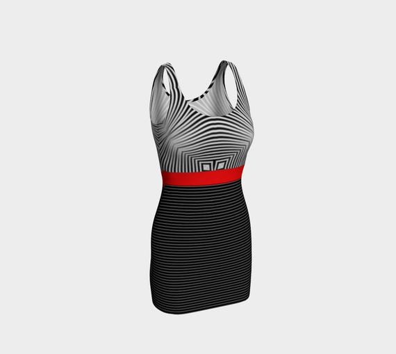 Bodycon Dress - Black & White Geometric, Polyester Spandex Blend